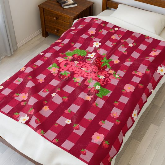 Strawberry Gingham | Velvet Plush Blanket
