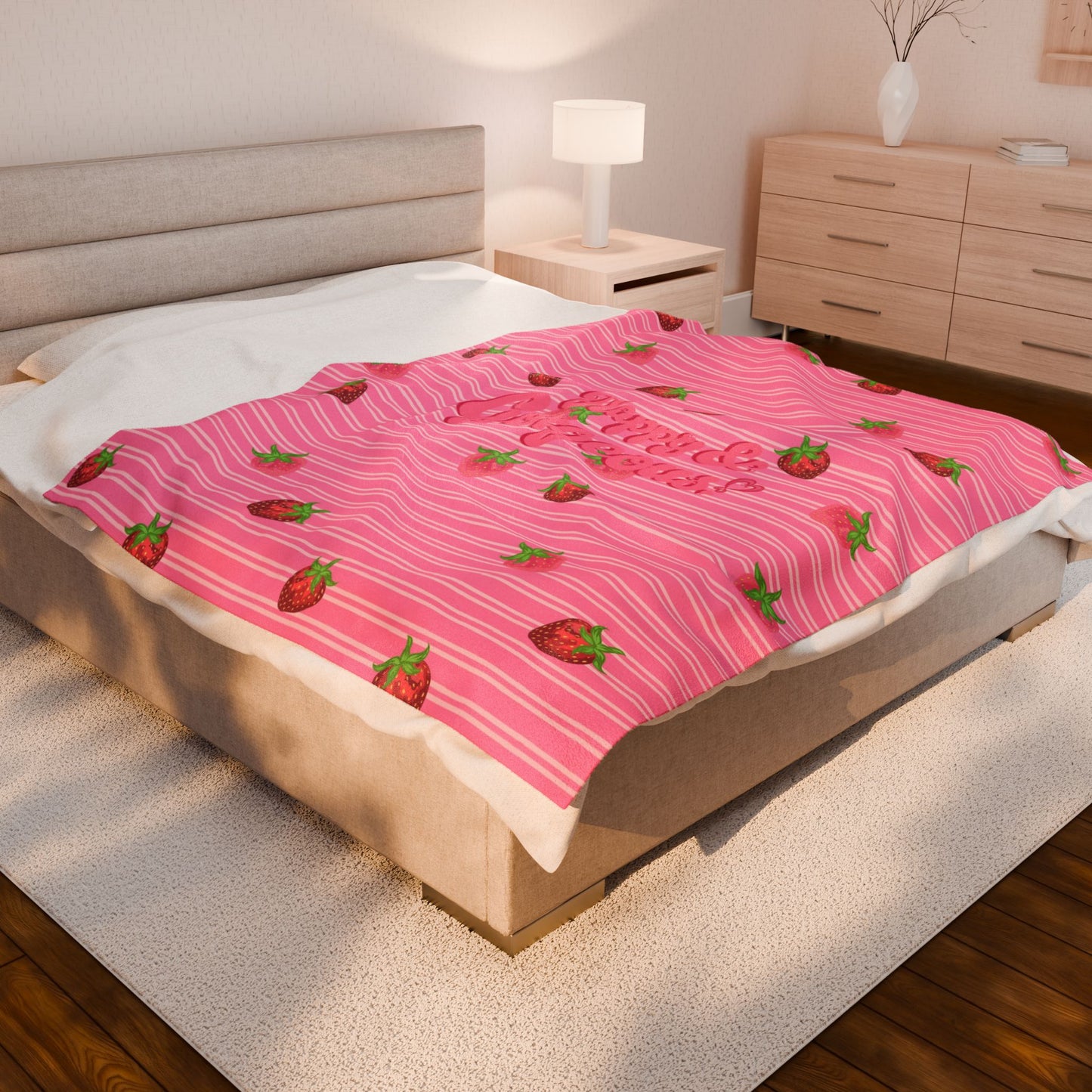 Pink Mini Strawberries | Velvet Plush Blanket