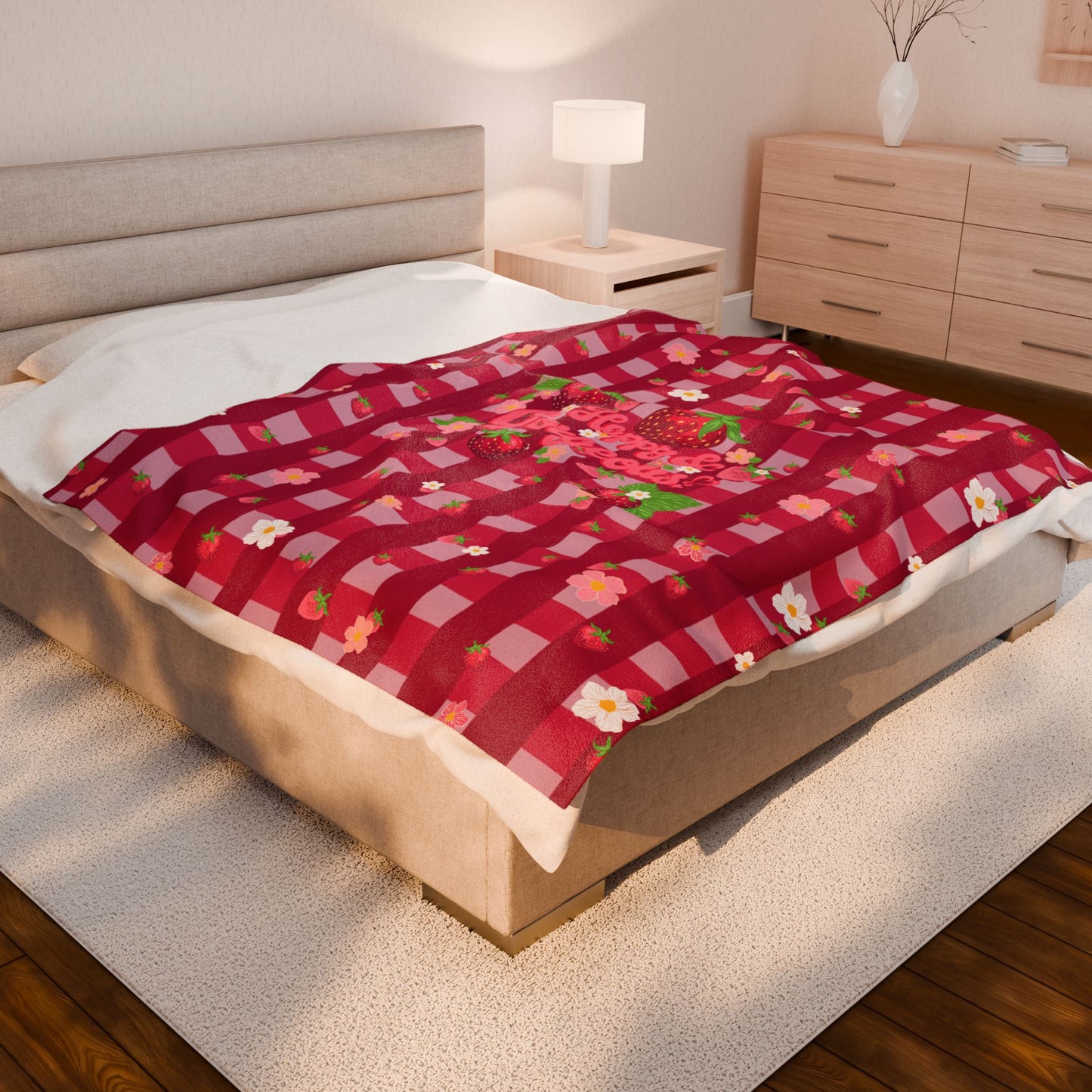 Strawberry Gingham | Velvet Plush Blanket