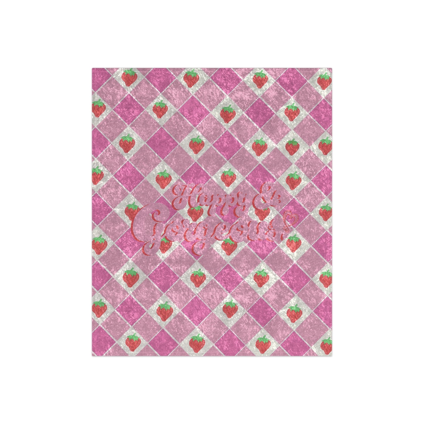 Pink Strawberry Gingham | Crushed Velvet Throw Blanket