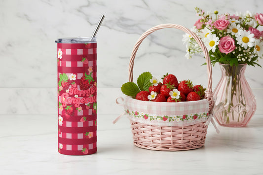 Strawberry Gingham | 20oz, Stainless Steel Tumbler