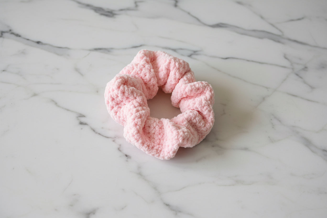 Pink Plush Crochet | Hair Scrunchies