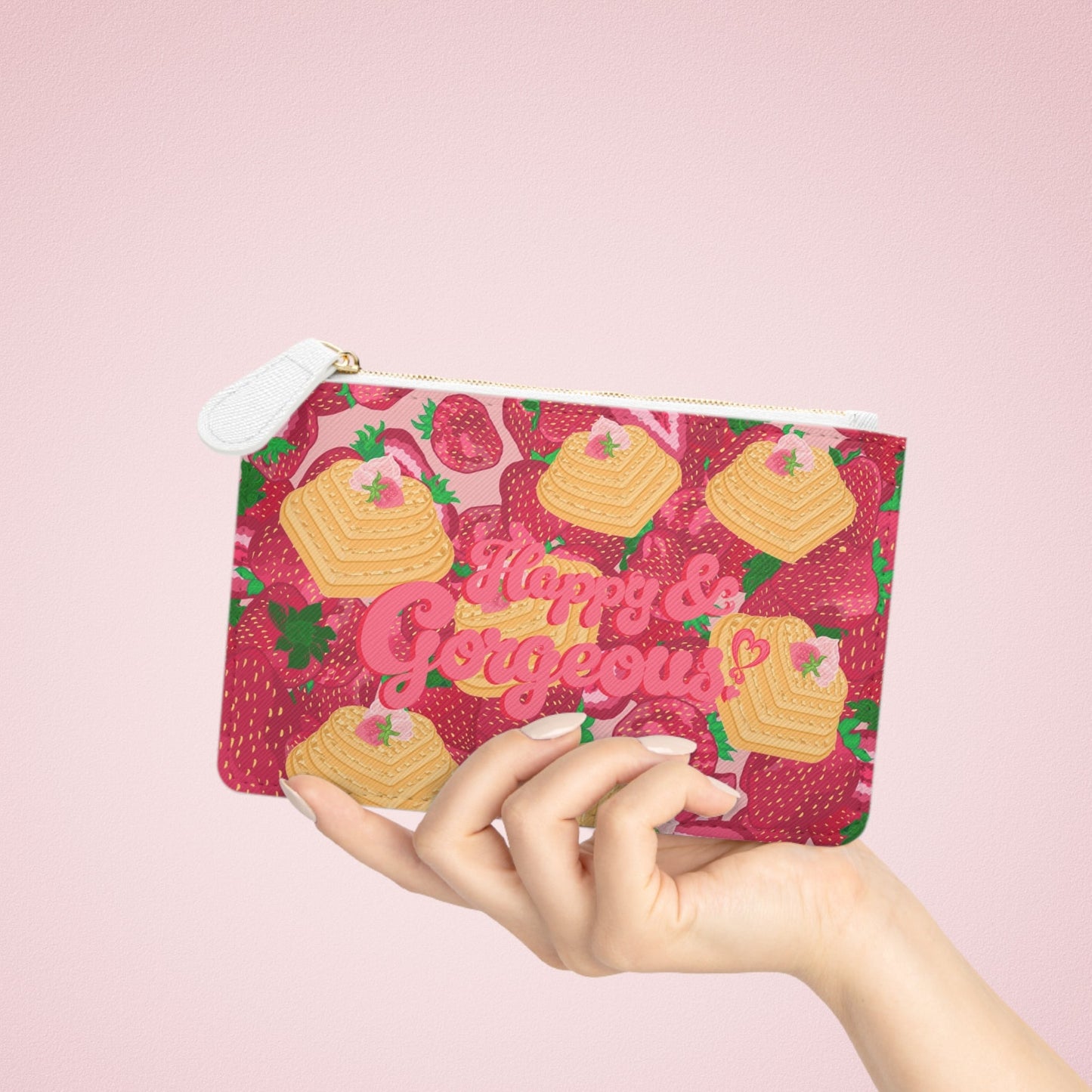 Strawberry Heart Waffles | Mini Clutch Wallet