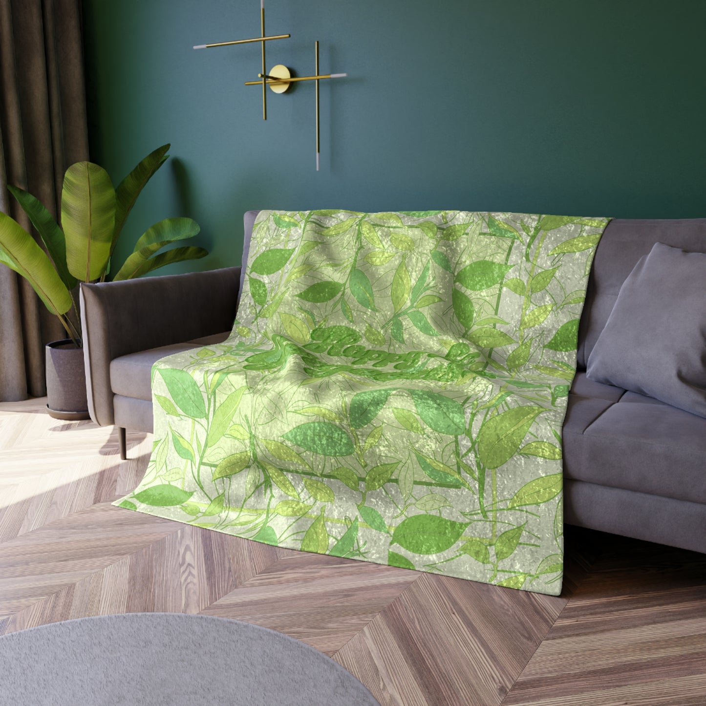 Leafy Green Tea Vibes | Crushed Velvet Throw blanket