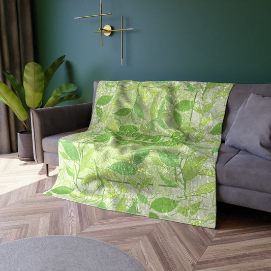 Leafy Green Tea Vibes | Crushed Velvet Throw blanket