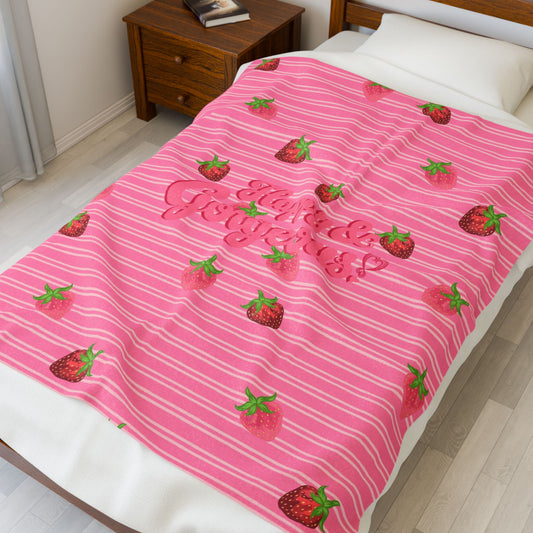 Pink Mini Strawberries | Velvet Plush Blanket
