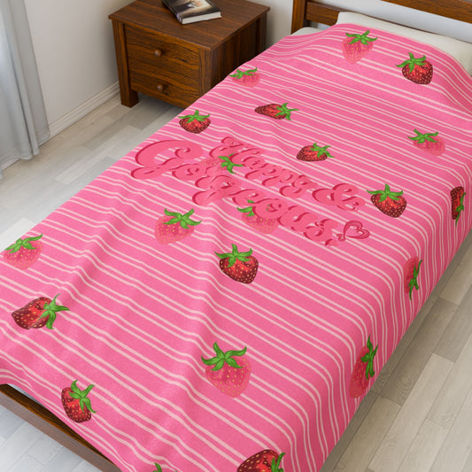 Pink Mini Strawberries | Velvet Plush Blanket