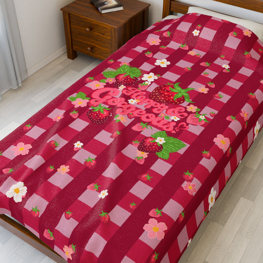 Strawberry Gingham | Velvet Plush Blanket