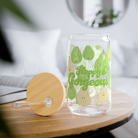 Peaceful Pears | 16oz, Glass Tumbler & Straw