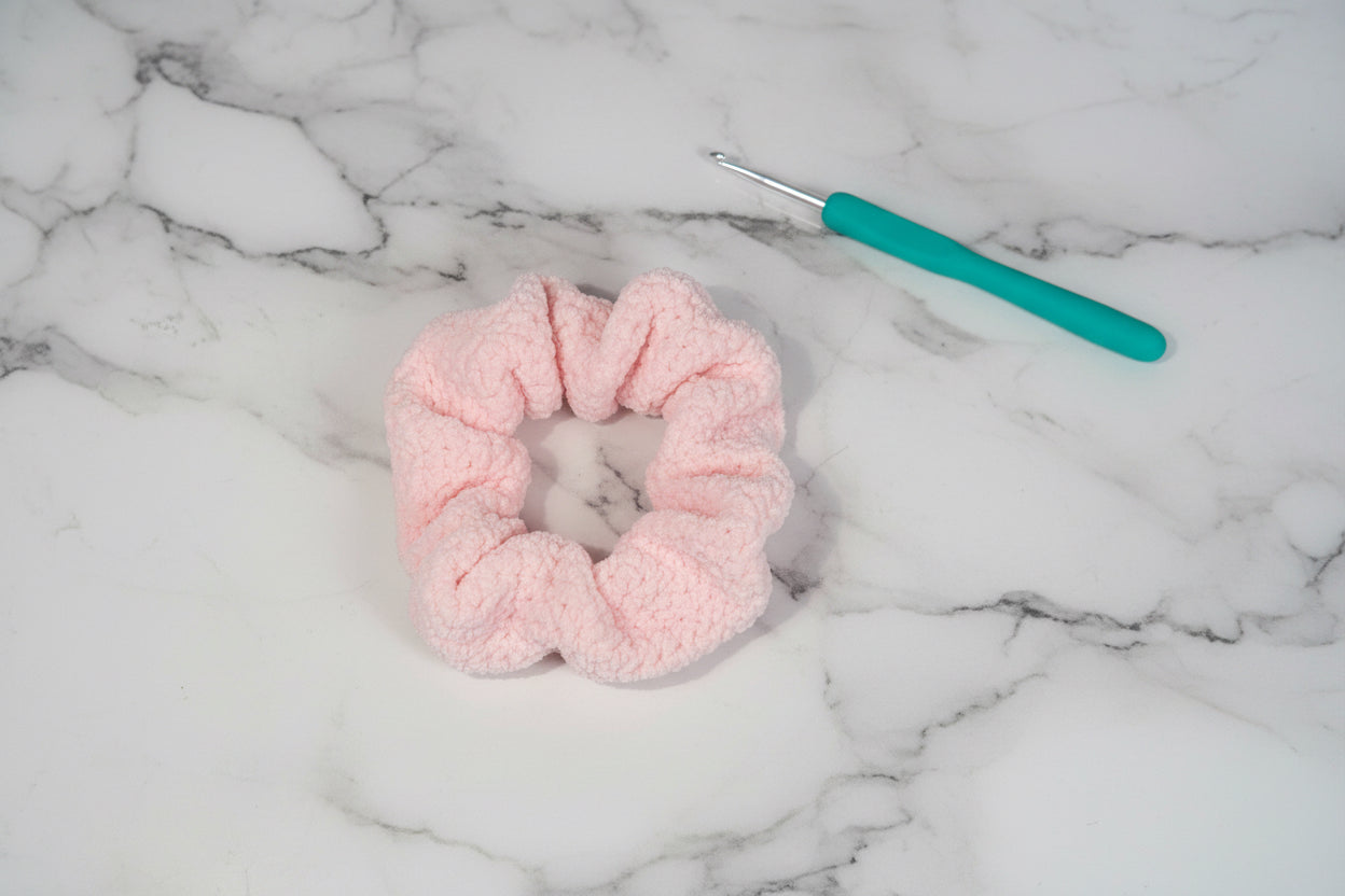 Pink Plush Crochet | Hair Scrunchies