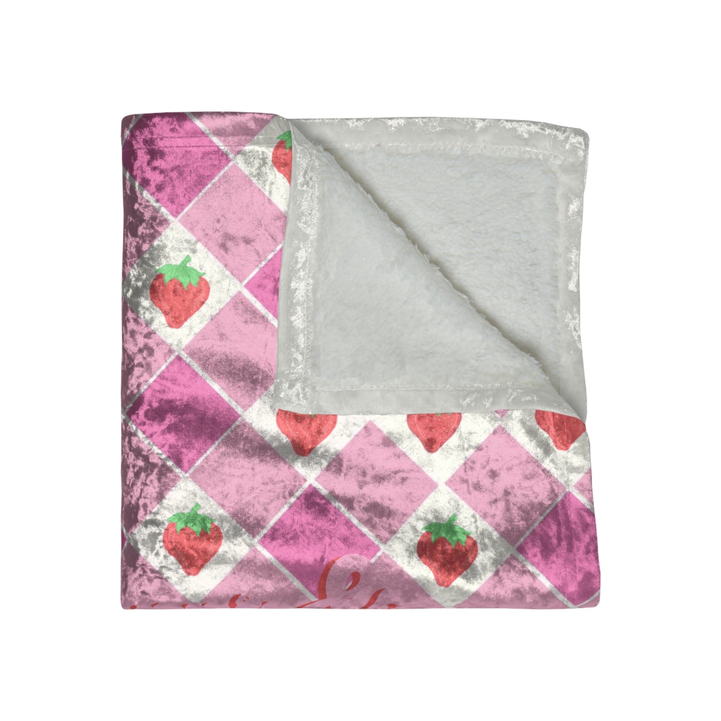 Pink Strawberry Gingham | Crushed Velvet Throw Blanket
