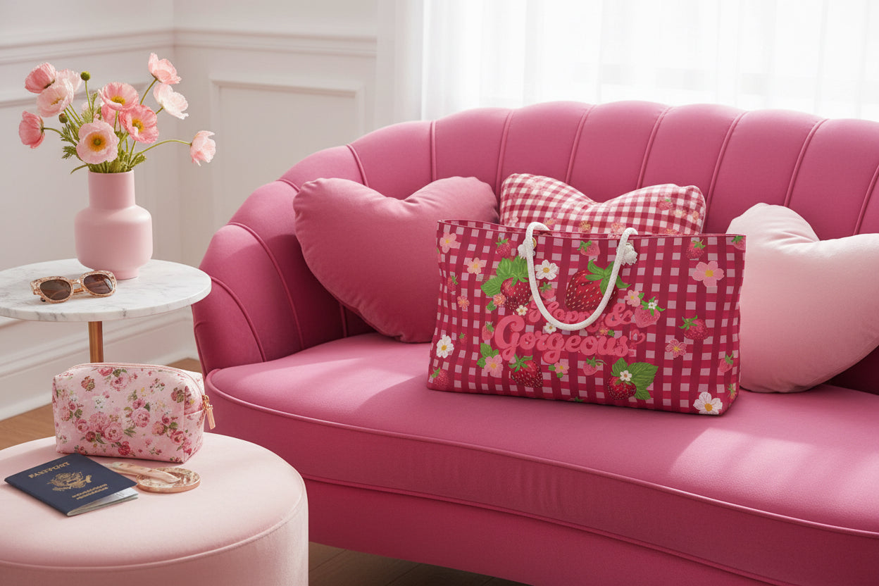 Strawberry Gingham | Weekender Bag