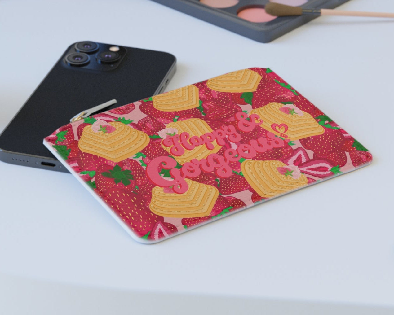 Strawberry Heart Waffles | Mini Clutch Wallet