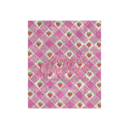 Pink Strawberry Gingham | Crushed Velvet Throw Blanket