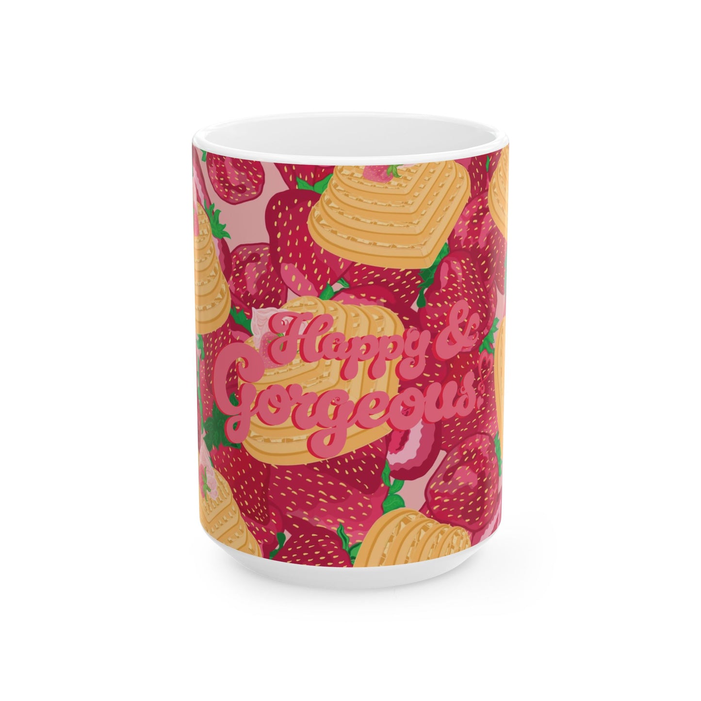 Strawberry Heart Waffles | 15oz, Ceramic Mug
