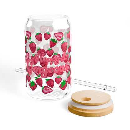 Strawberry Delight | 16oz, Glass Tumbler & Straw