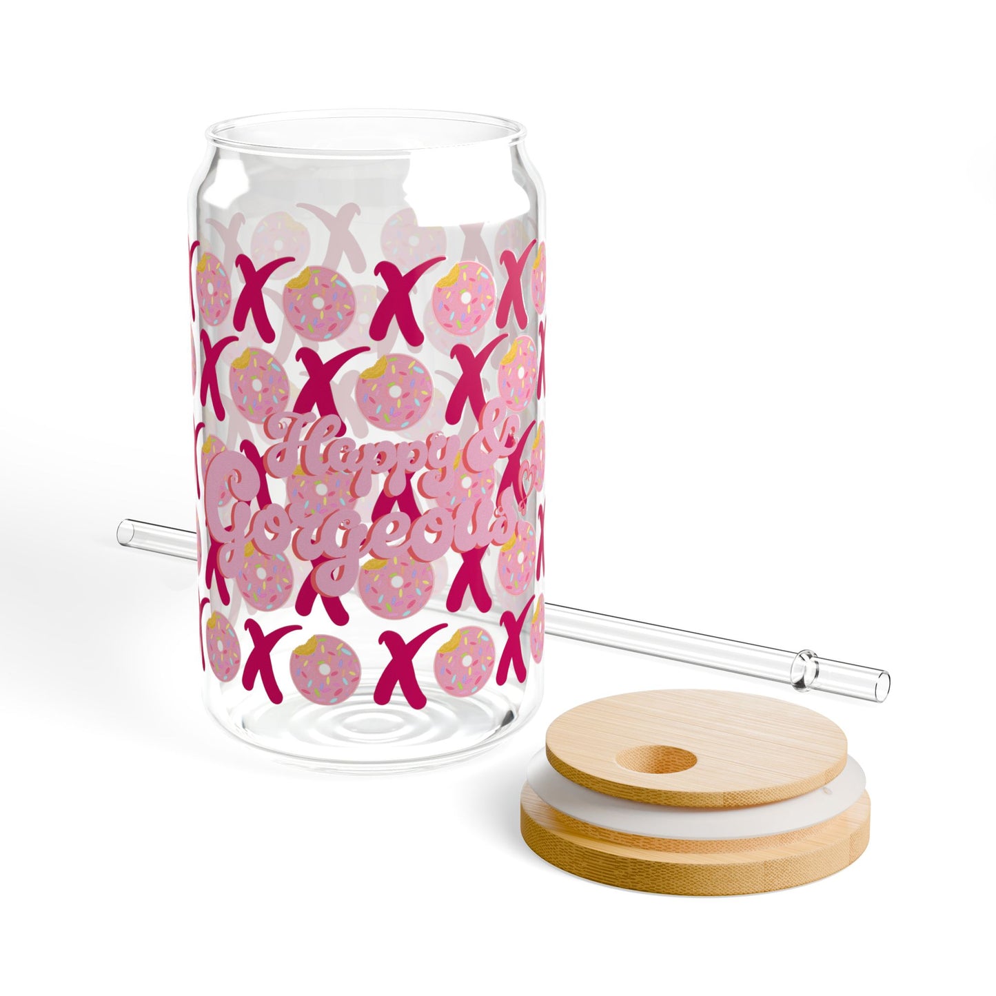 XOXO Donut Hugs & Kisses | 16oz, Glass Tumbler & Straw
