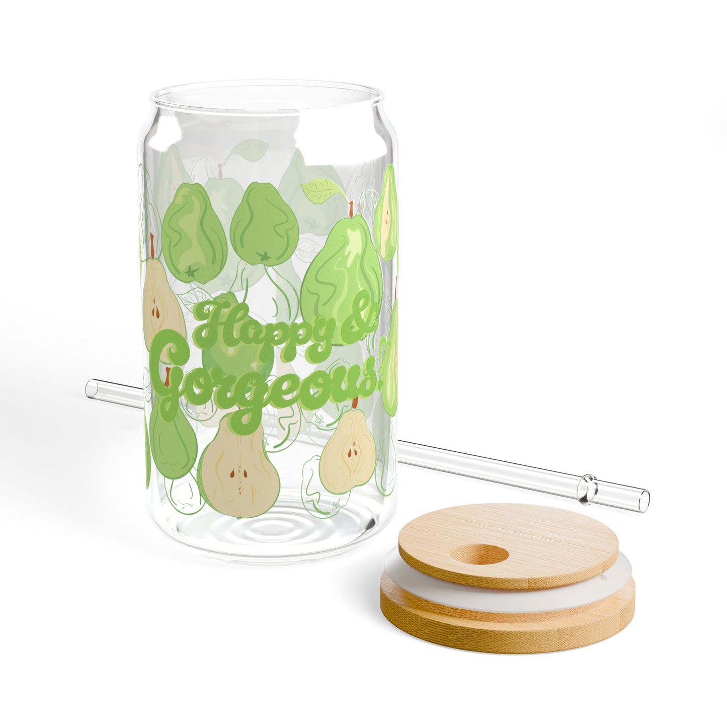 Peaceful Pears | 16oz, Glass Tumbler & Straw