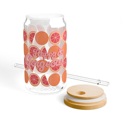 Pink Grateful Grapefruits | 16oz, Glass Tumbler & Straw